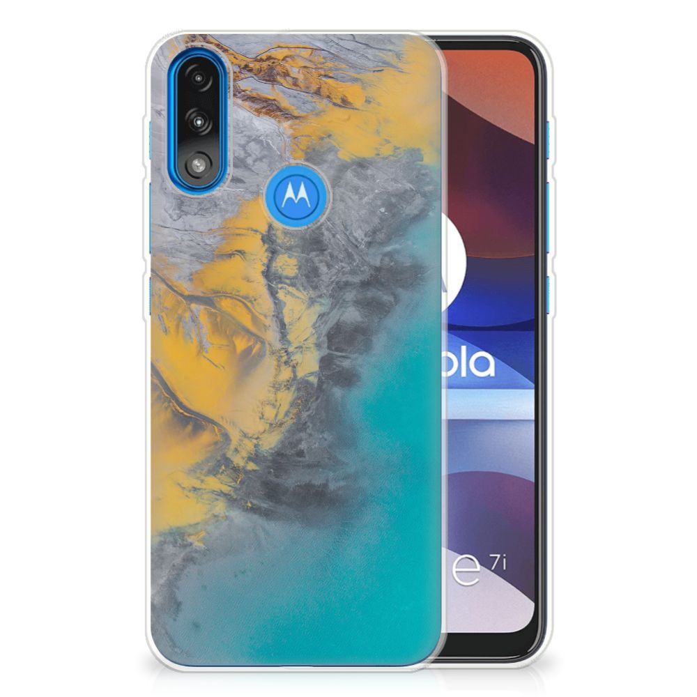 Motorola Moto E7/E7i Power TPU Siliconen Hoesje Marble Blue Gold