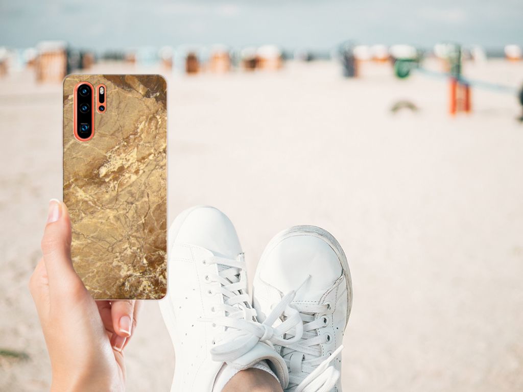 Huawei P30 Pro TPU Siliconen Hoesje Marmer Creme