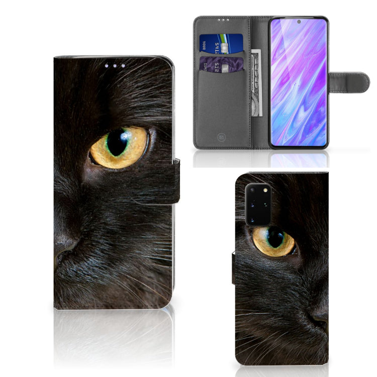 Samsung Galaxy S20 Plus Telefoonhoesje met Pasjes Zwarte Kat