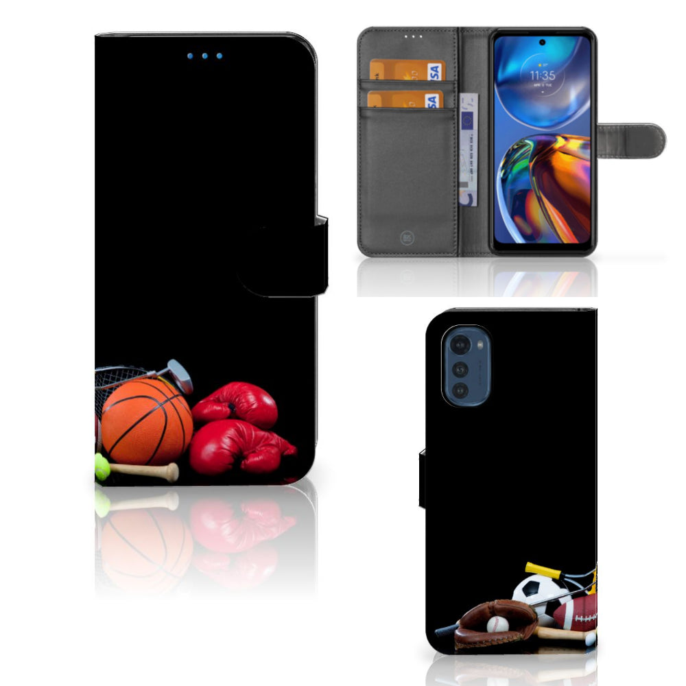 Motorola Moto E32 | Moto E32s Wallet Case met Pasjes Sports met sportuitrusting zoals basketbal en bokshandschoenen