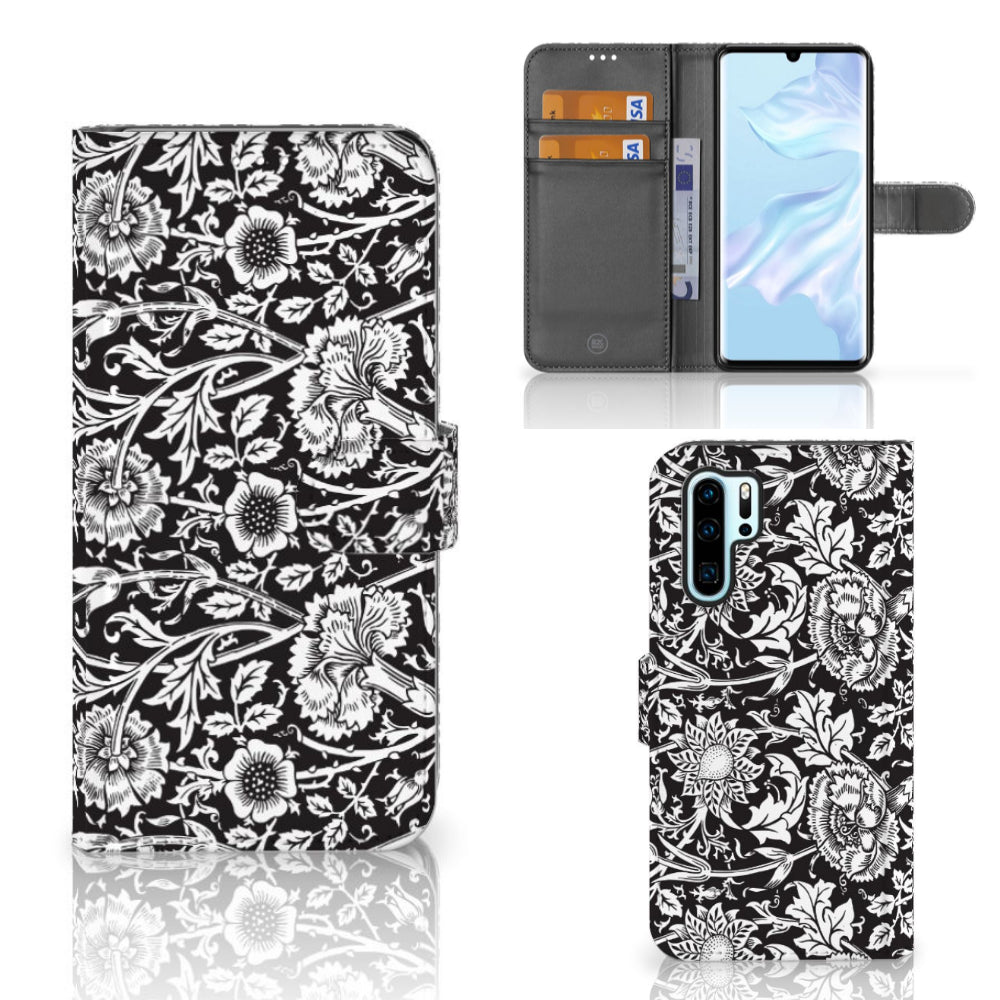 Huawei P30 Pro Hoesje Black Flowers