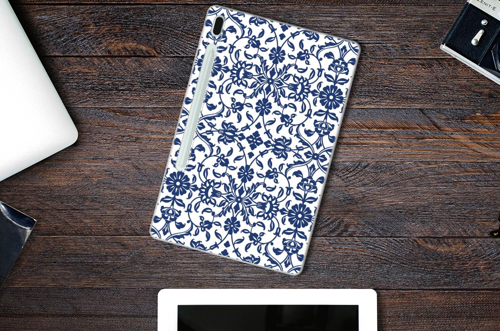 Samsung Galaxy Tab S7FE Siliconen Hoesje Flower Blue - B2C Telecom