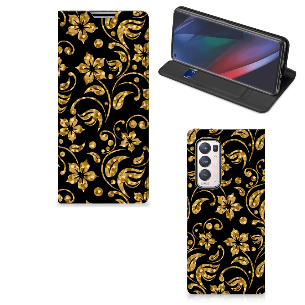 OPPO Find X3 Neo Smart Cover Gouden Bloemen - B2C Telecom