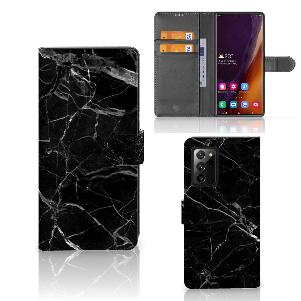Samsung Galaxy Note20 Ultra Bookcase Marmer Zwart - Origineel Cadeau Vader