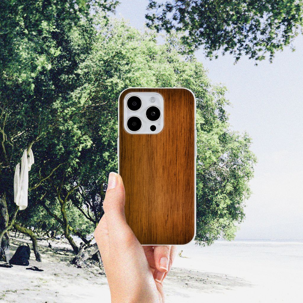 iPhone 15 Pro Max Bumper Hoesje Donker Hout met natuurlijke houten print, perfect bescherming voor je telefoon đŗ