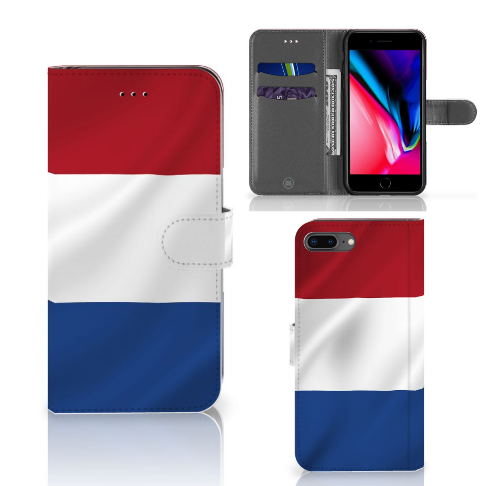 Apple iPhone 7 Plus | 8 Plus Bookstyle Case Nederlandse Vlag in red, white, and blue colors showcasing the Dutch flag design.