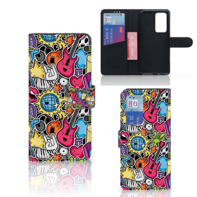 Huawei P40 Pro Wallet Case met Pasjes Punk Rock