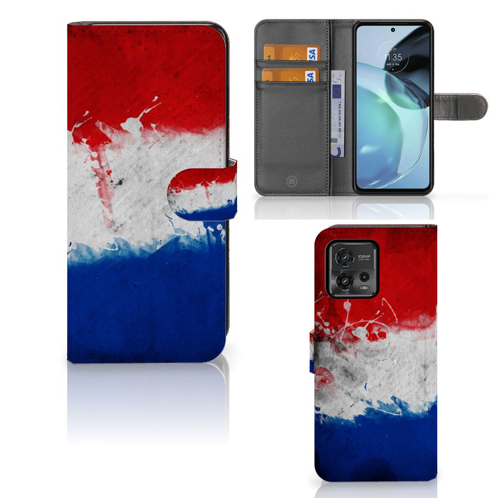 Motorola Moto G72 Bookstyle Case Nederland met artistiek ontwerp van de Nederlandse vlag