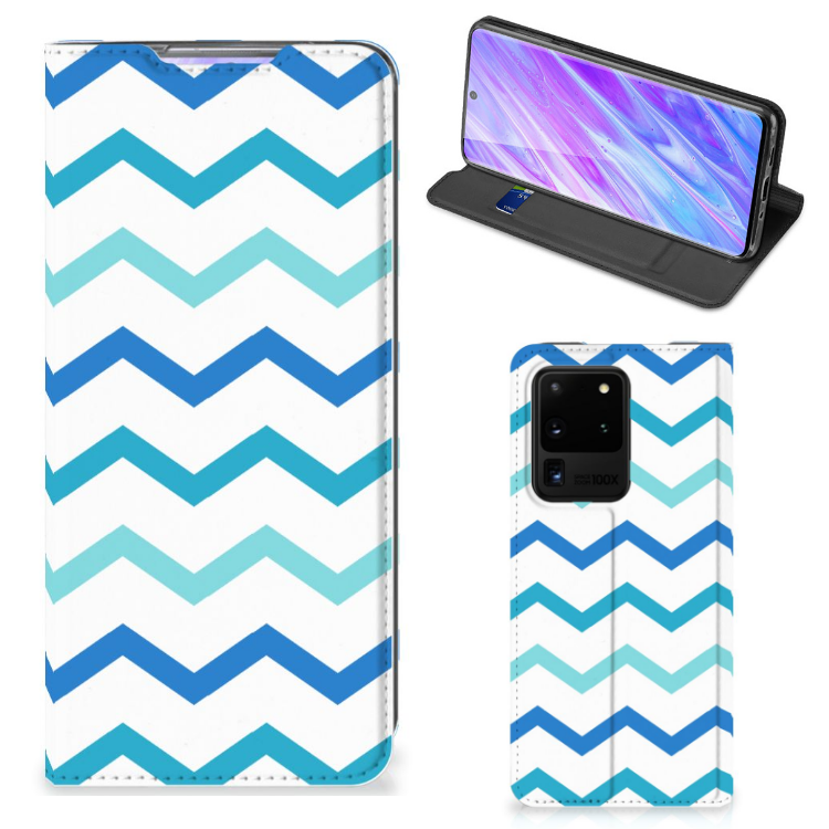 Samsung Galaxy S20 Ultra Hoesje met Magneet Zigzag Blauw - B2C Telecom