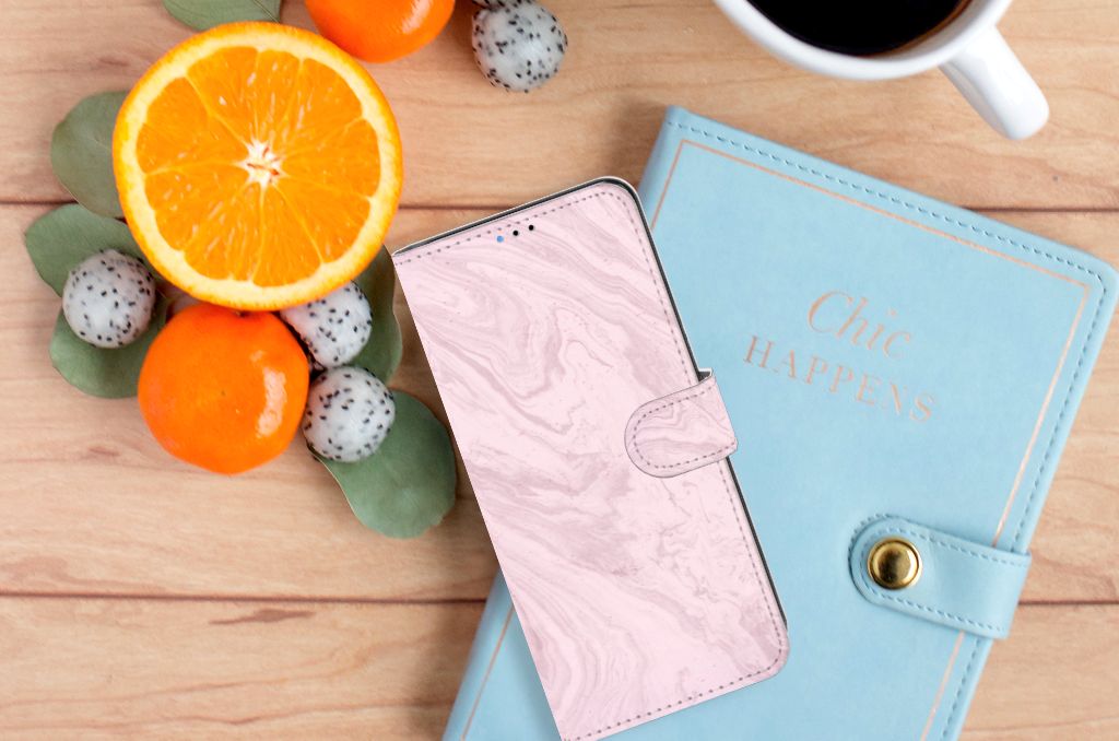 Motorola Moto E20 | E30 | E40 Bookcase Marble Pink - Origineel Cadeau Vriendin