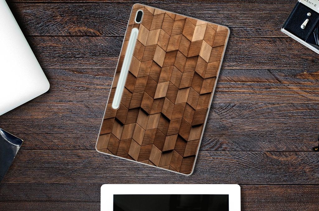 Silicone Tablet Hoes voor Samsung Galaxy Tab S7FE Wooden Cubes