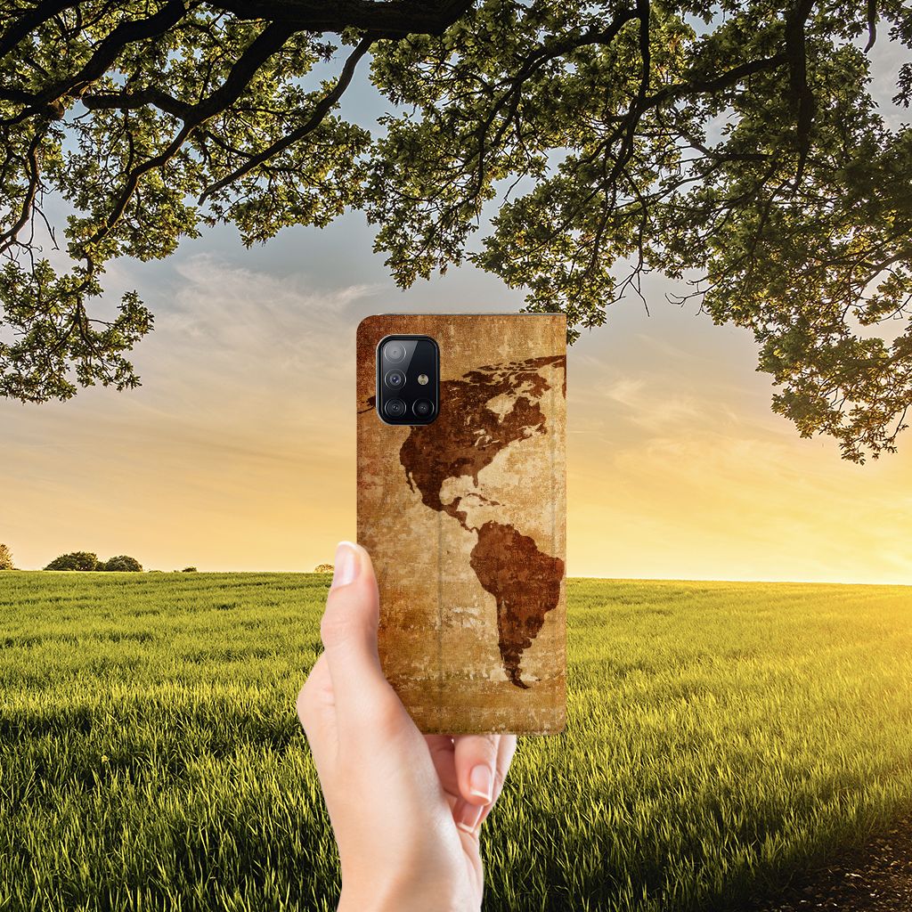 Samsung Galaxy A71 Book Cover Wereldkaart - B2C Telecom