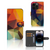 iPhone 15 Pro Book Case Polygon Color met kunstzinnig geometrisch patroon en ruimte voor pasjes.