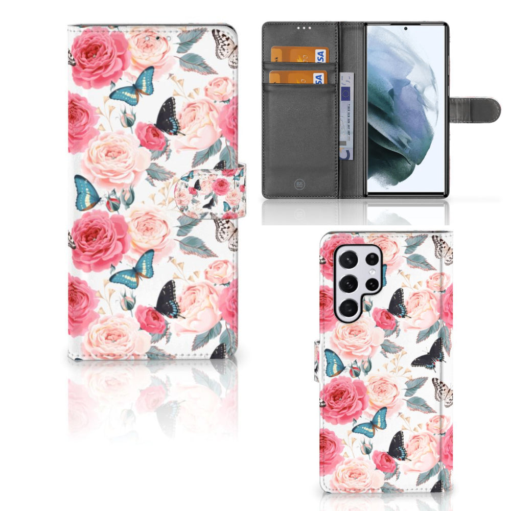 Samsung Galaxy S22 Ultra Hoesje Butterfly Roses
