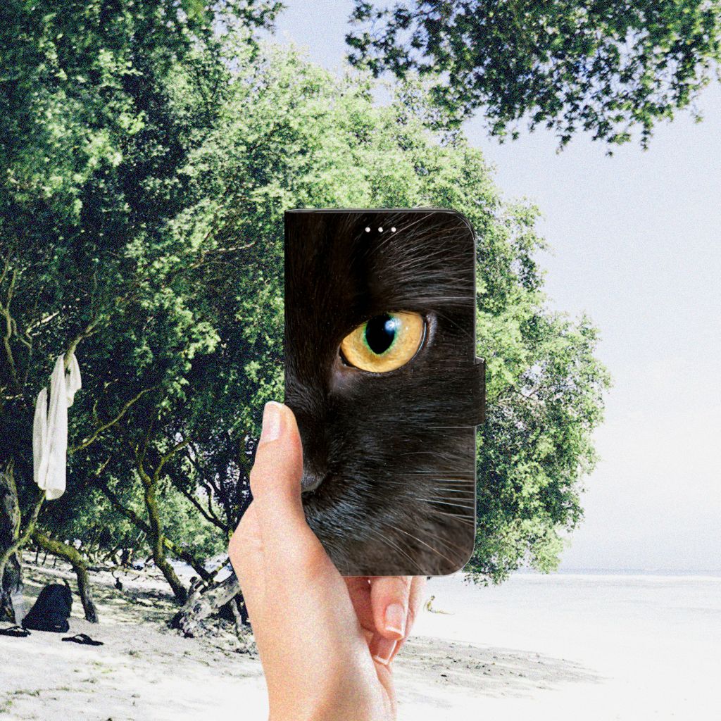 Samsung Galaxy S23 Telefoonhoesje met Pasjes Zwarte Kat