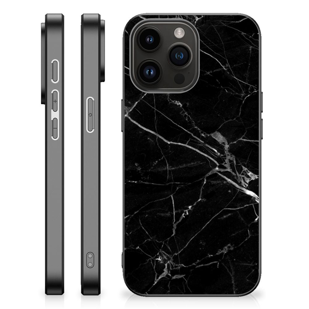 iPhone 15 Pro Max Marmeren Print Telefoonhoesje Marmer Zwart - Origineel Cadeau Vader