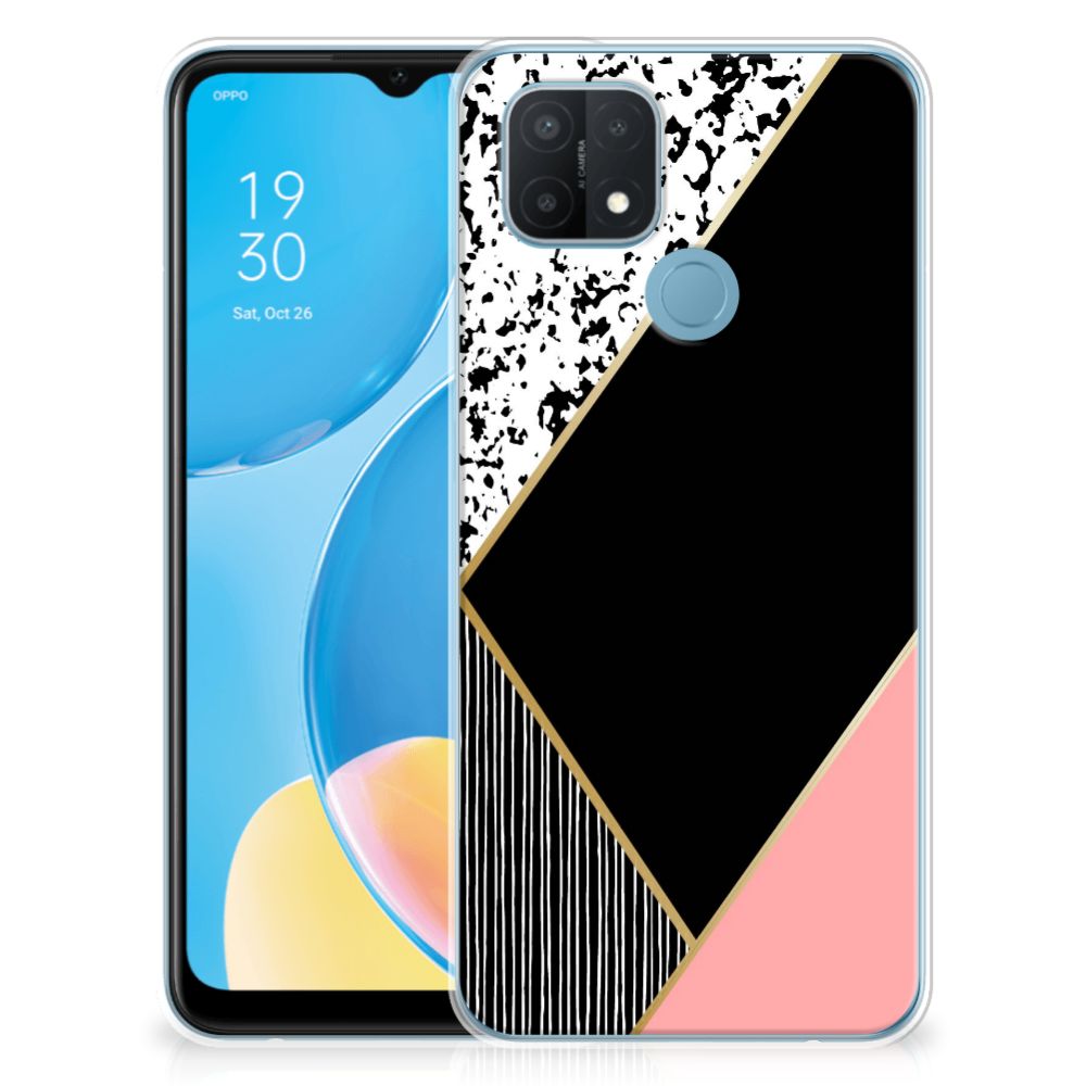 OPPO A15 TPU Hoesje Zwart Roze Vormen