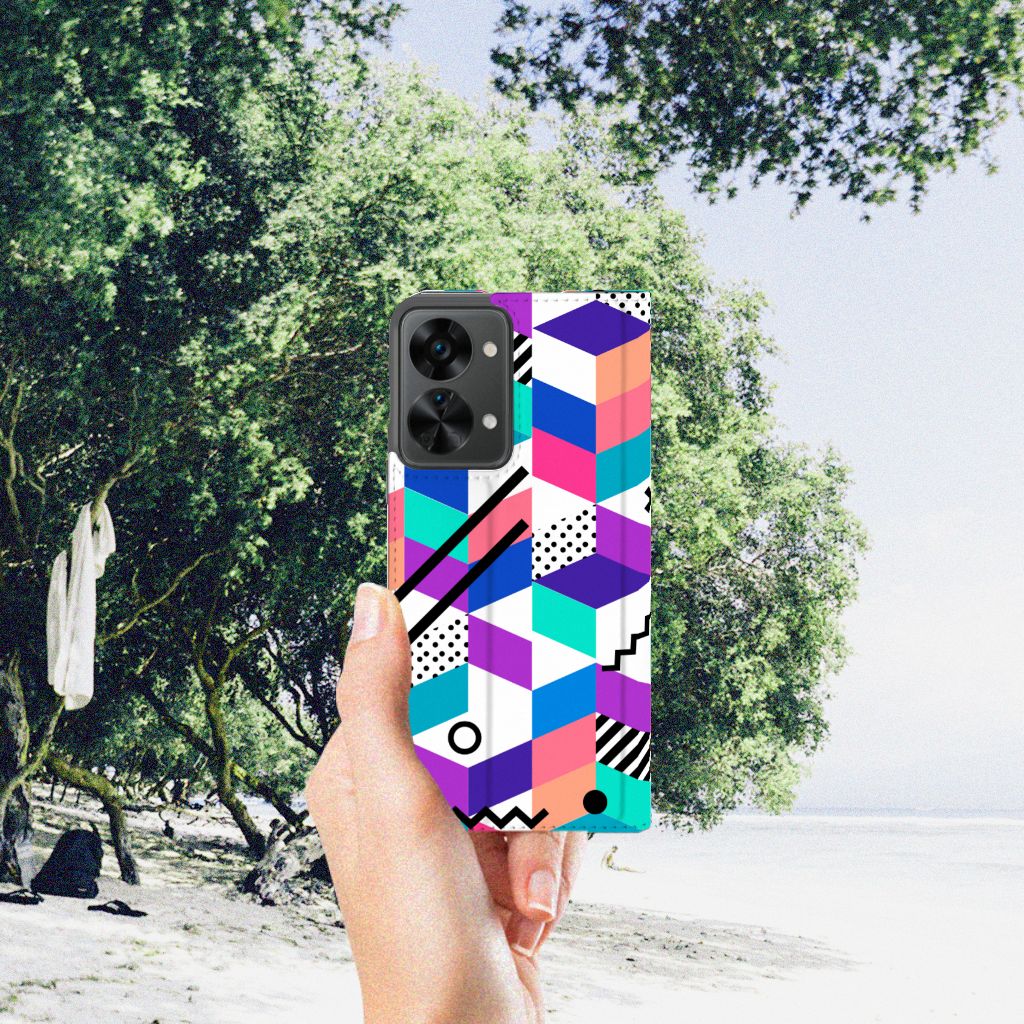 OnePlus Nord 2T Stand Case Blokken Kleurrijk - B2C Telecom