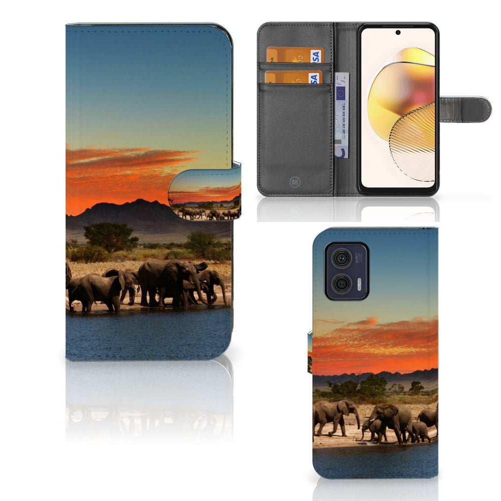 Motorola Moto G73 Telefoonhoesje met Pasjes Olifanten