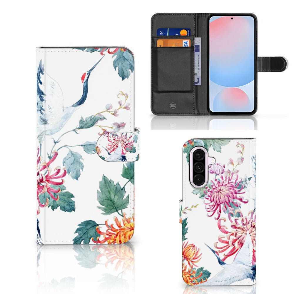 Samsung Galaxy A56 Telefoonhoesje met Pasjes Bird Flowers