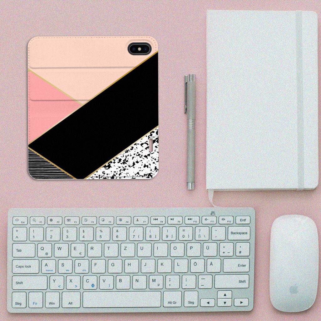 Apple iPhone X | Xs Stand Case Zwart Roze Vormen
