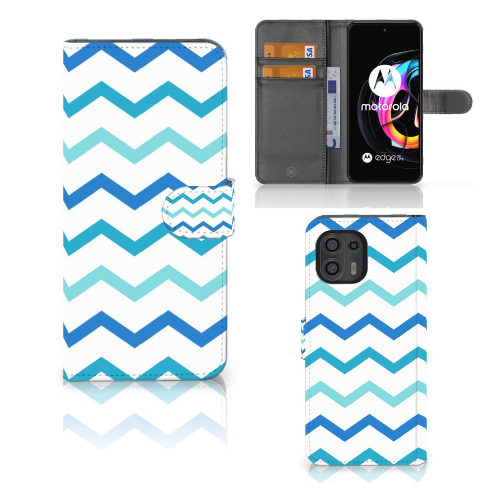 Motorola Edge 20 Lite Telefoon Hoesje Zigzag Blauw