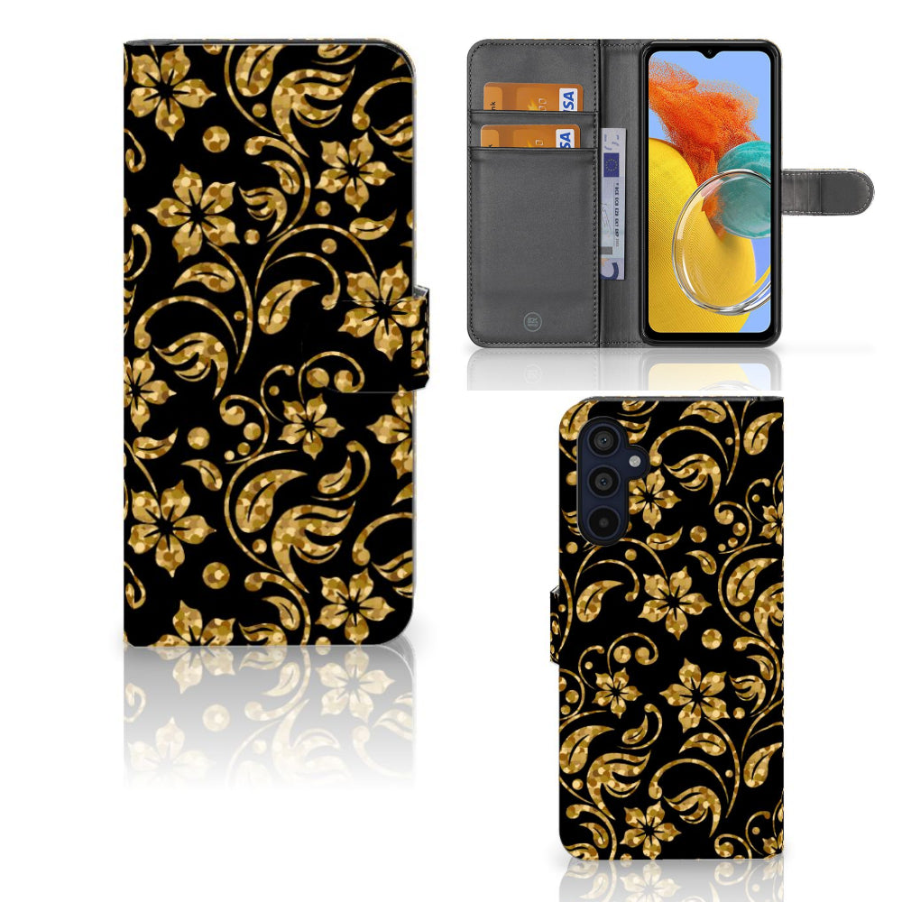 Samsung Galaxy M14 Hoesje Gouden Bloemen