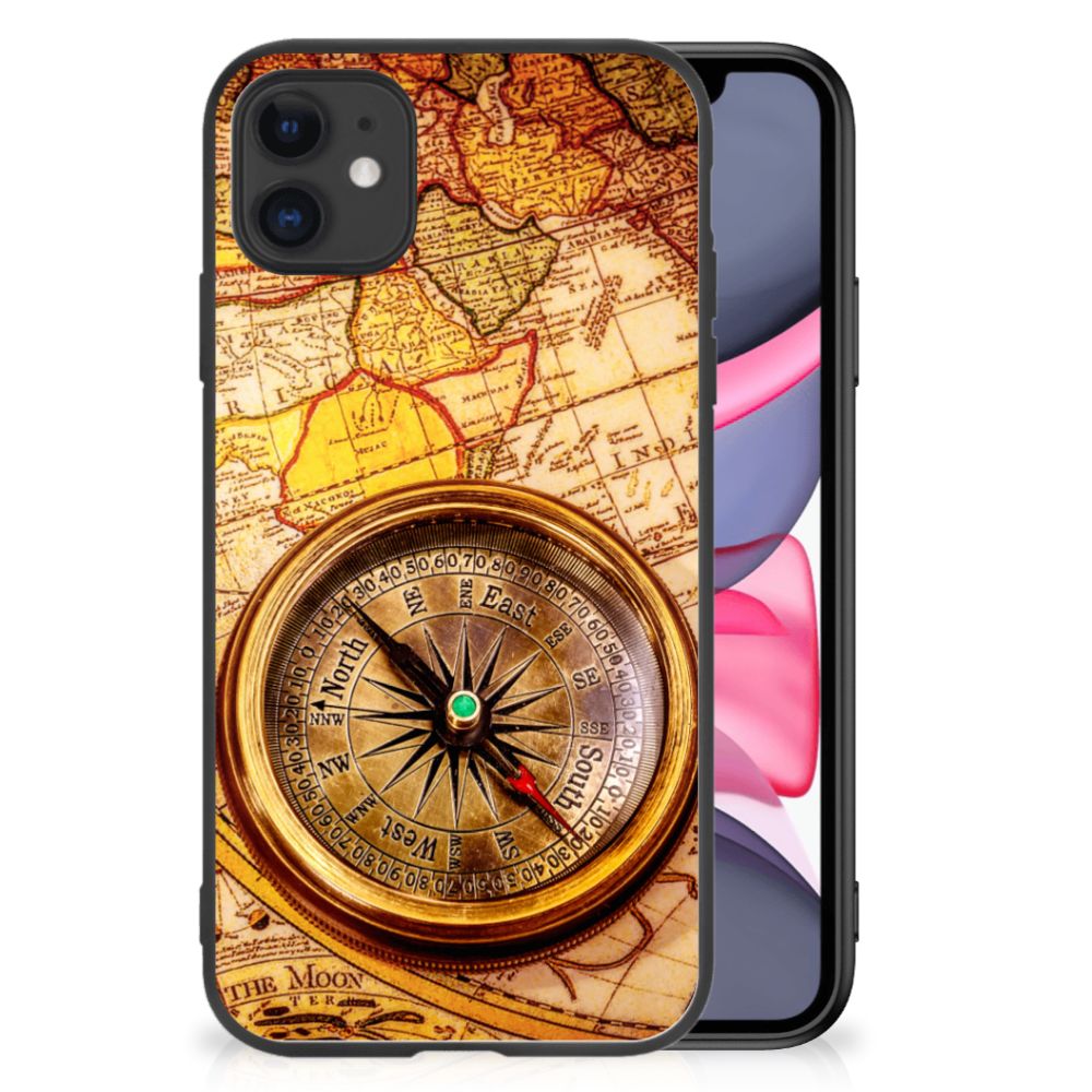 iPhone 11 TPU Backcover Kompas met kompasontwerp op vintage kaart
