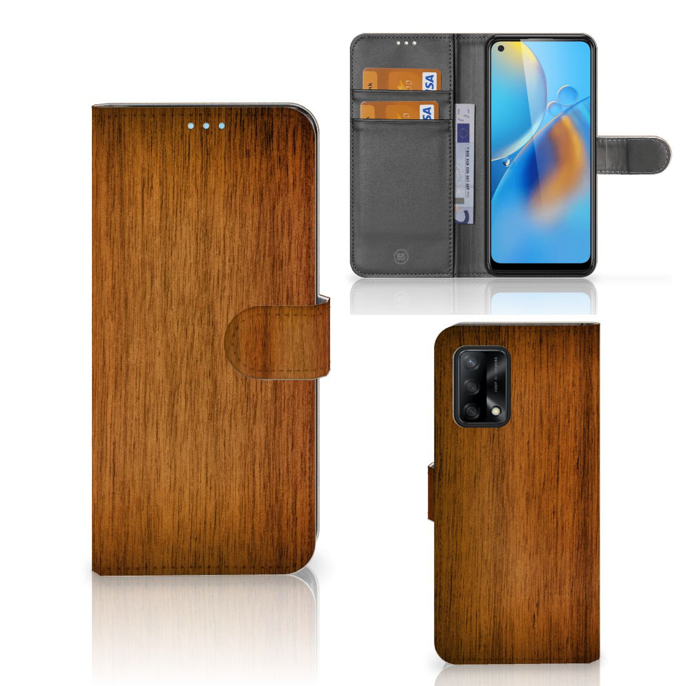 OPPO A74 4G Book Style Case Donker Hout