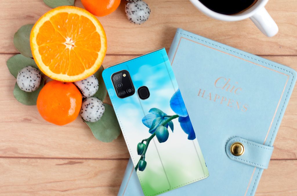 Samsung Galaxy A21s Smart Cover Orchidee Blauw - Cadeau voor je Moeder - B2C Telecom