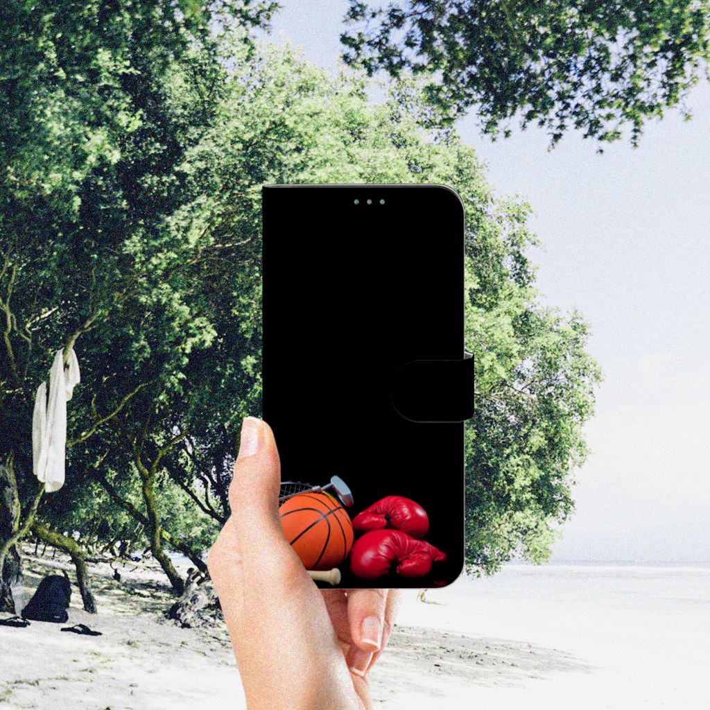 Nokia X10 | Nokia X20 Wallet Case met Pasjes Sports met basketball en bokshandschoenen op een strand