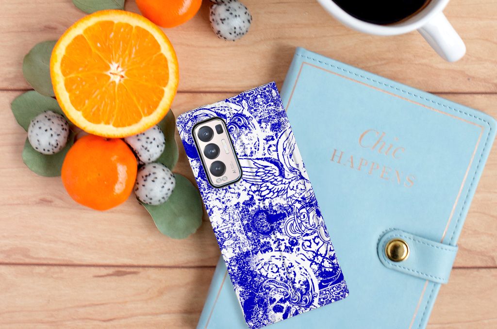 Mobiel BookCase OPPO Find X3 Neo Angel Skull Blauw - B2C Telecom