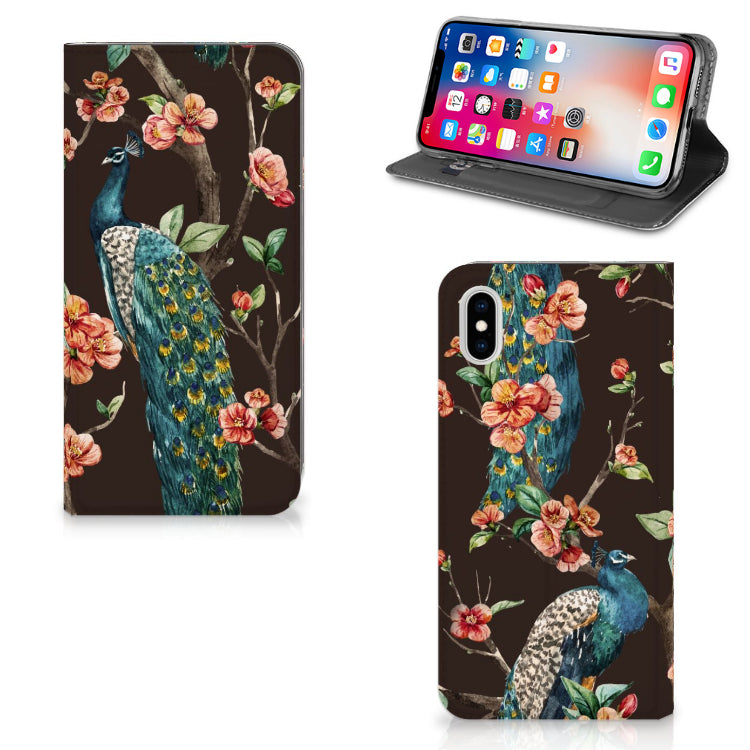 Apple iPhone Xs Max Hoesje maken Pauw met Bloemen