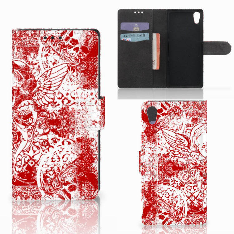 Telefoonhoesje met Naam Sony Xperia XA1 Angel Skull Rood