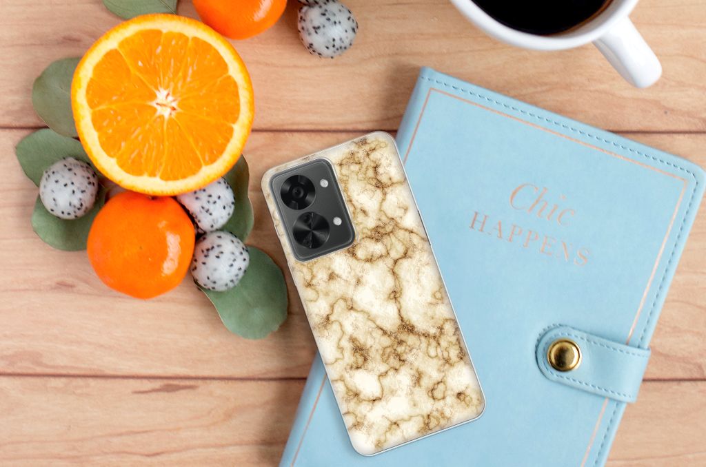 OnePlus Nord 2T TPU Siliconen Hoesje Marmer Goud B2C Telecom
