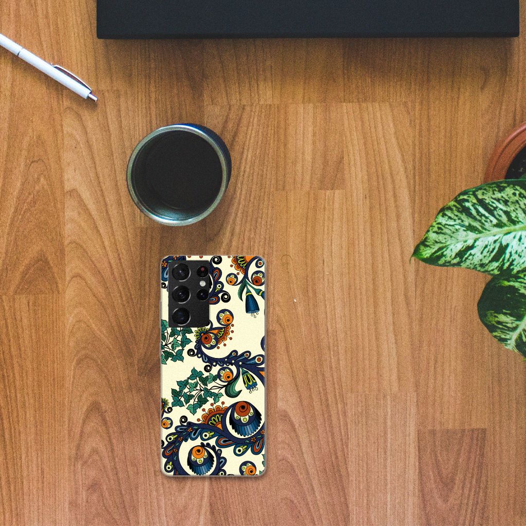 Siliconen Hoesje Samsung Galaxy S21 Ultra Barok Flower