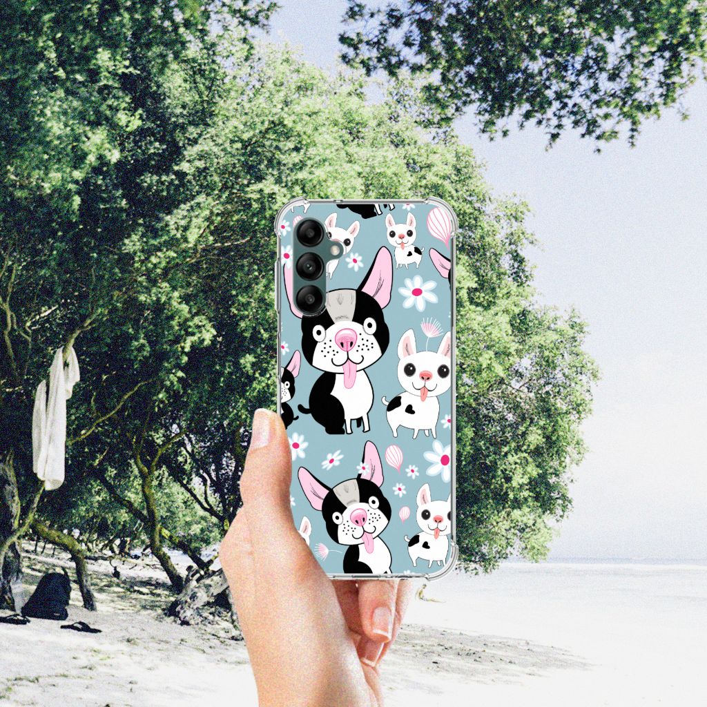 Samsung Galaxy A14 5G/4G Case Anti-shock Hondjes met schattige hondjes op een strand achtergrond.
