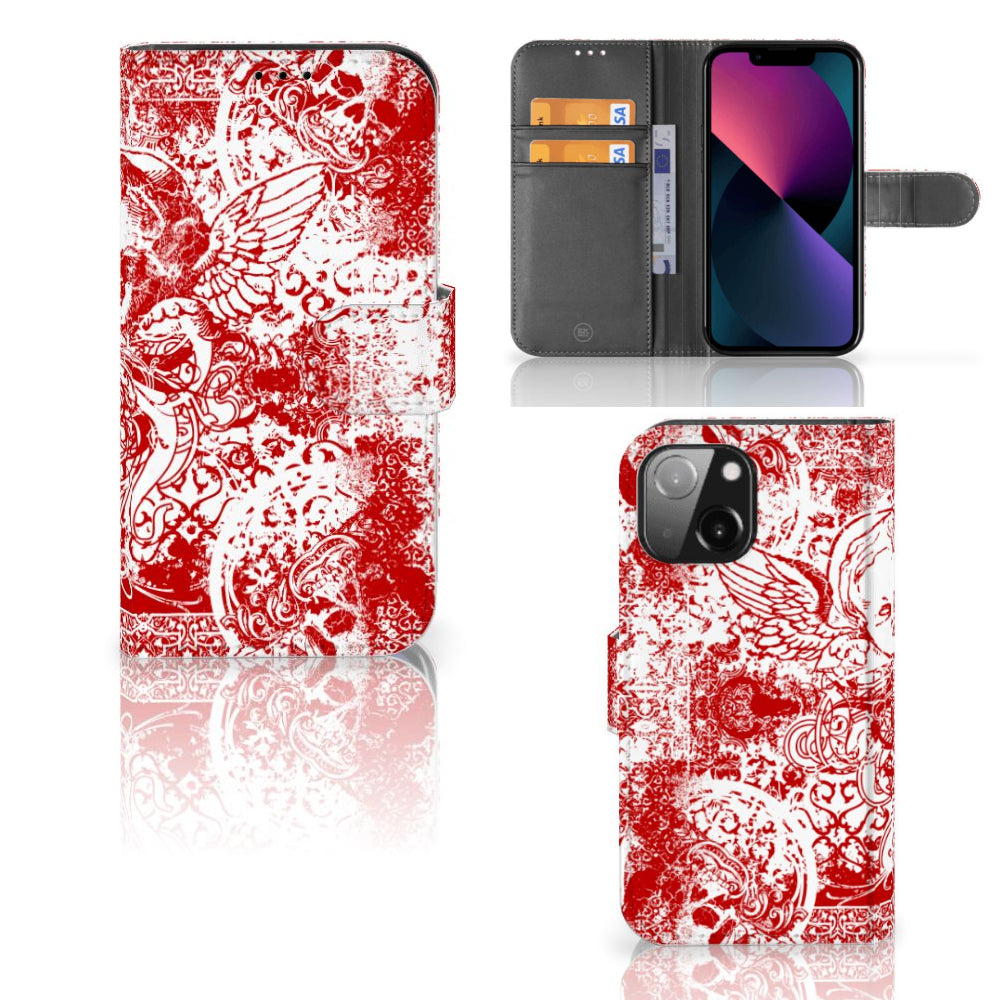 Telefoonhoesje met Naam iPhone 13 Mini Angel Skull Rood