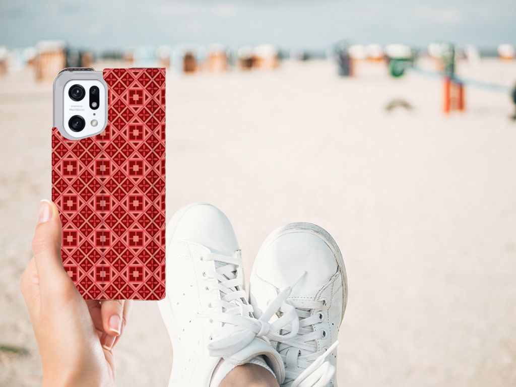 OPPO Find X5 Pro Hoesje met Magneet Batik Rood - B2C Telecom