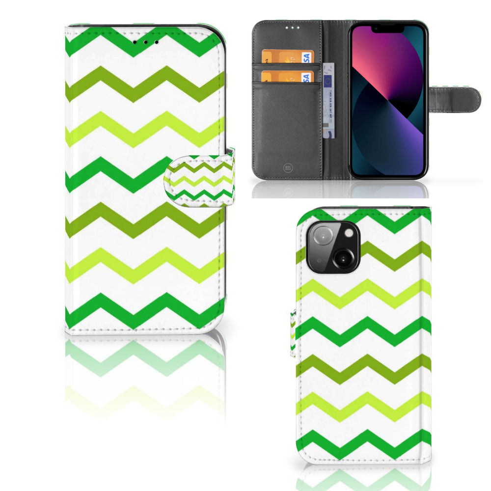 Apple iPhone 13 Telefoon Hoesje Zigzag Groen