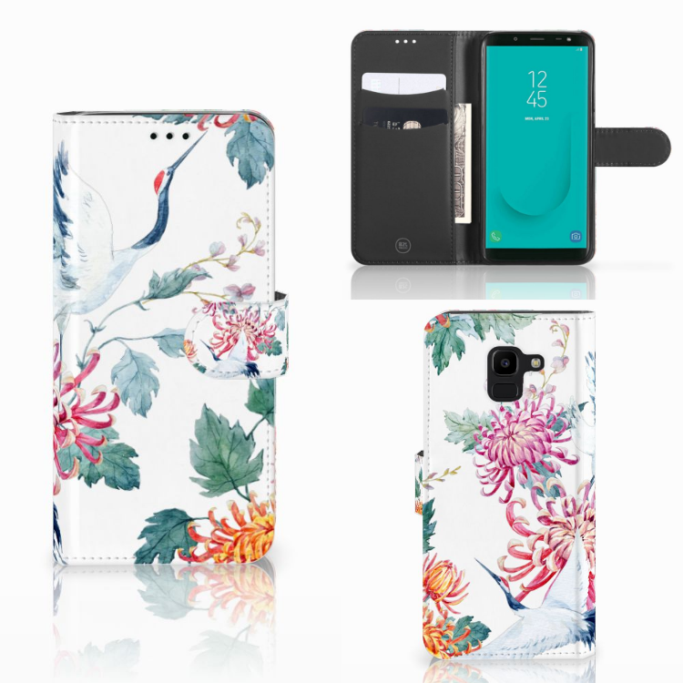 Samsung Galaxy J6 2018 Telefoonhoesje met Pasjes Bird Flowers