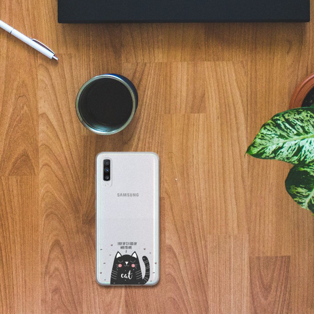 Samsung Galaxy A70 Telefoonhoesje met Naam Cat Good Day