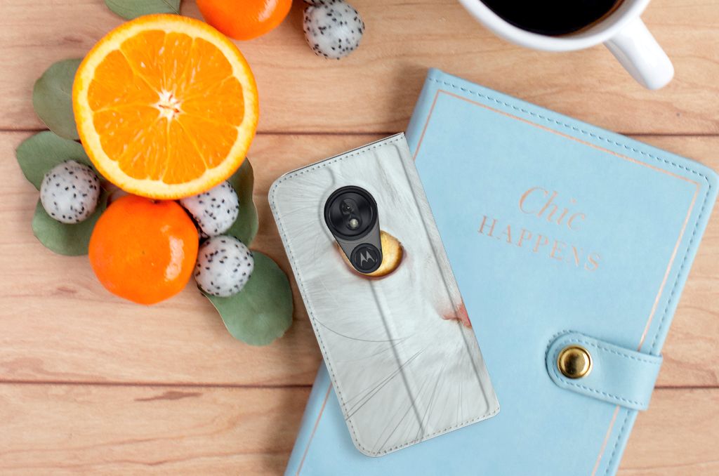 Motorola Moto G7 Play Hoesje maken Witte Kat - B2C Telecom