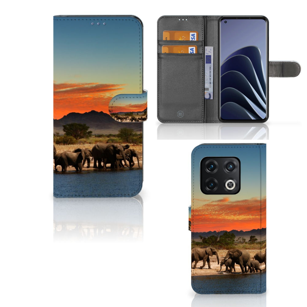 OnePlus 10 Pro Telefoonhoesje met Pasjes Olifanten