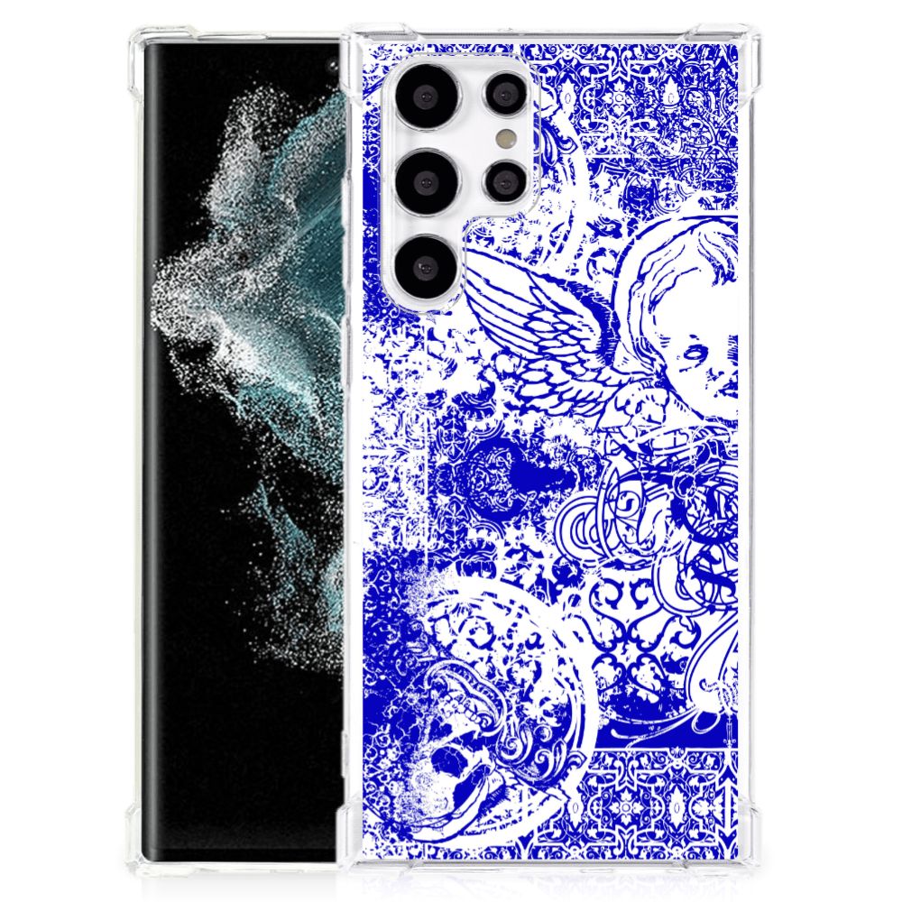 Extreme Case Samsung Galaxy S22 Ultra Angel Skull Blauw
