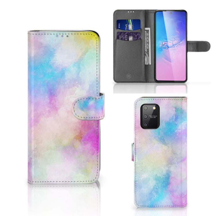 Hoesje Samsung S10 Lite Watercolor Light in pastelkleuren met pasjeshouder en unieke watercolor design.