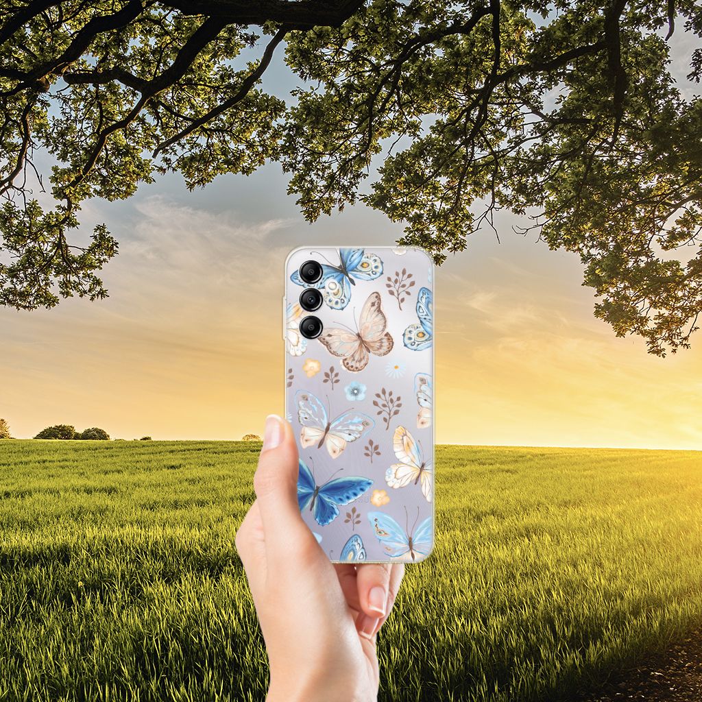 TPU Hoesje voor Samsung Galaxy A14 5G Vlinder met kleurrijke vlinders in een natuurlijke omgeving.