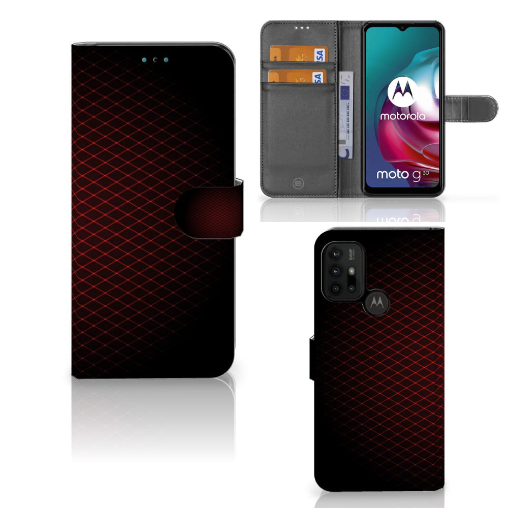 Motorola Moto G10 | G20 | G30 Telefoon Hoesje Geruit Rood met ruimte voor 3 pasjes en opvallend design.