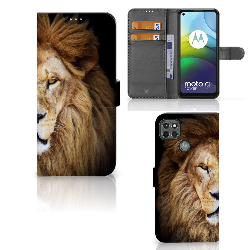 Motorola Moto G9 Power Telefoonhoesje met Pasjes Leeuw