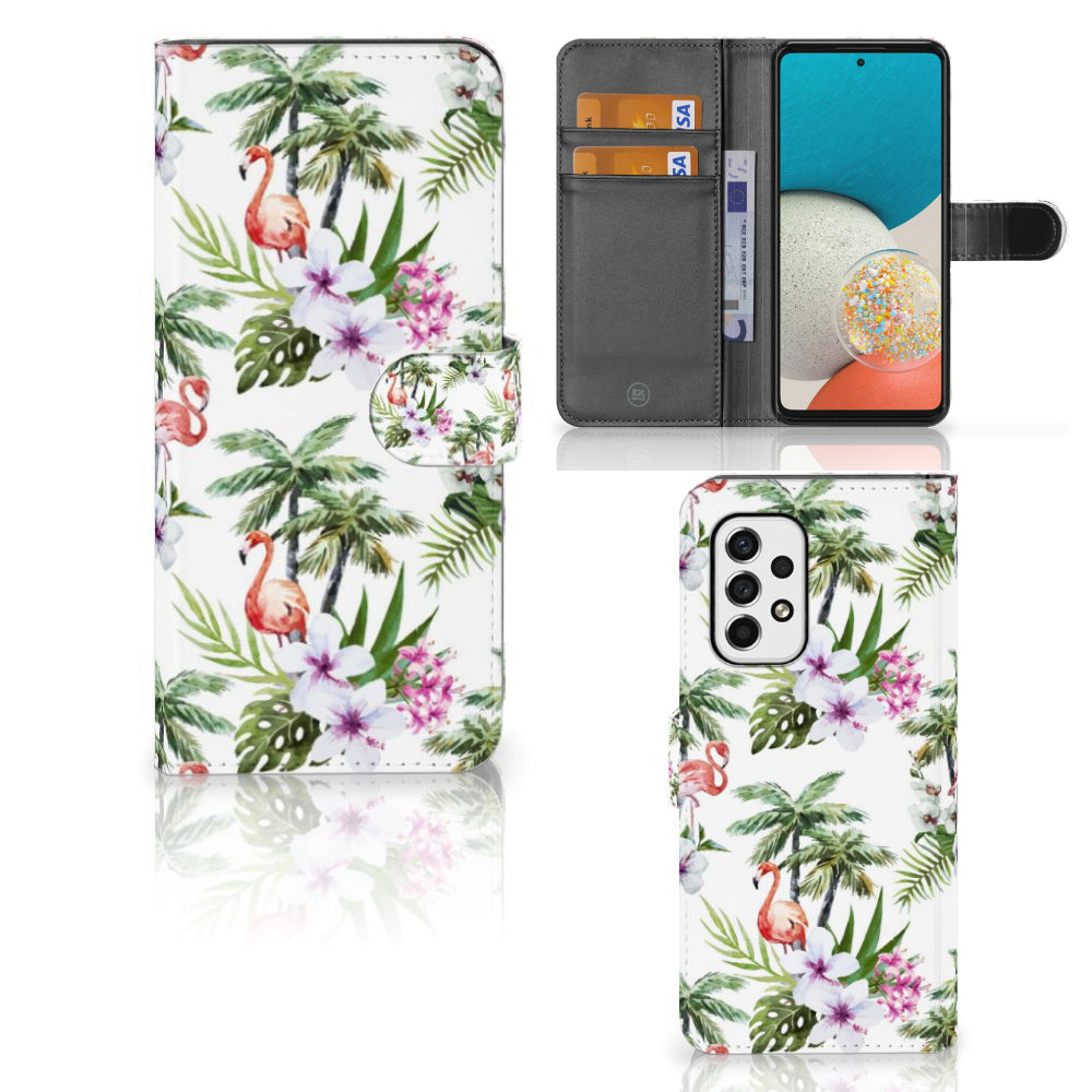 Samsung Galaxy A53 Telefoonhoesje met Pasjes Flamingo Palms